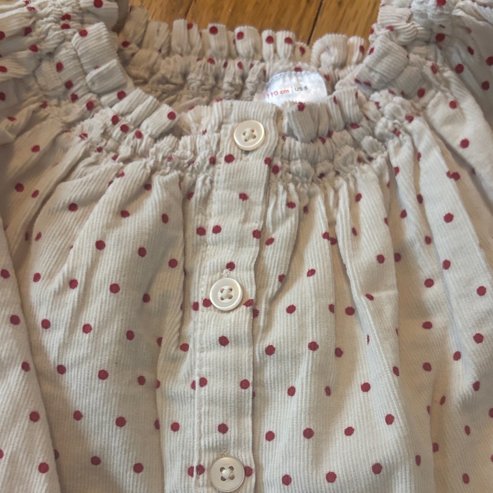 *Hanna Andersson Cream Button Down Corduroy Shirt with Polka Dots - Picture 7 of 9